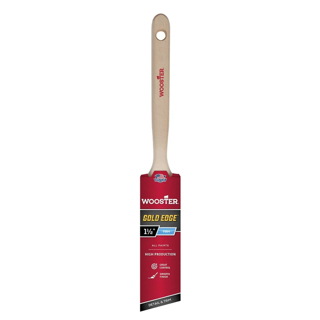 Pinceau Wooster Gold Edge 38 mm biseauté semi-oval pour rechampissage et finitions professionnelles