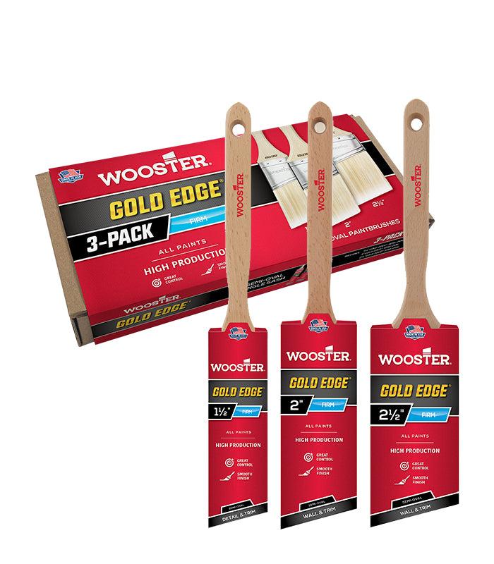 Set de 3 pinceaux Wooster Gold Edge 38, 50 et 63 mm – Pinceaux biseautés semi-ovaux pour rechampissage et finitions professionnelles