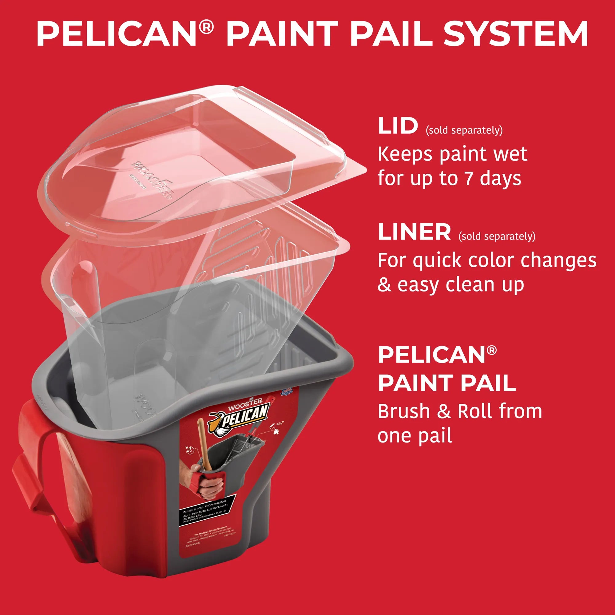 Kit complet Wooster Pelican avec seau de peinture, couvercle et liner pour un usage professionnel
