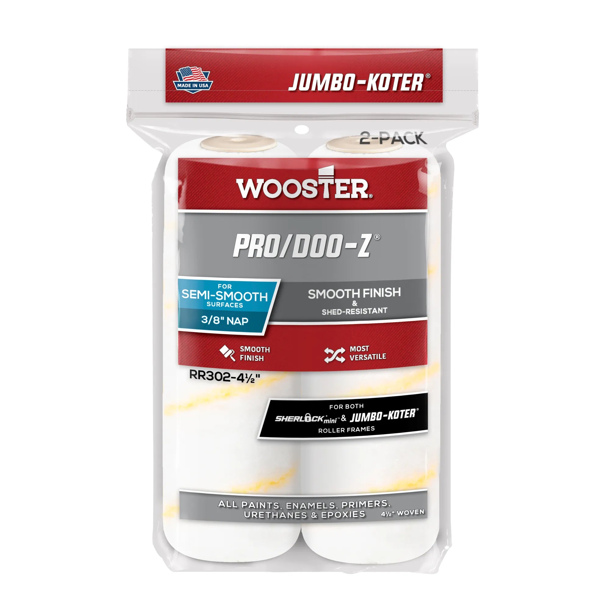 Mini manchon Wooster Pro/Doo-Z 11 cm (4,5 pouces) avec fibres 10 mm (3/8") pour travaux de précision RR302