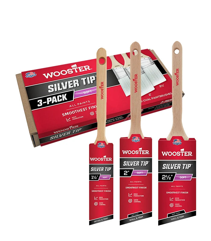 Set de 3 pinceaux Wooster Silver Tip 38, 50 et 63 mm – Pinceaux biseautés semi-ovaux pour rechampissage et finitions professionnelles